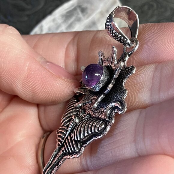 Amethyst Luna Moth Flower Sun Crescent Moon Mystic Pendant (65 83950) - Picture 4 of 7